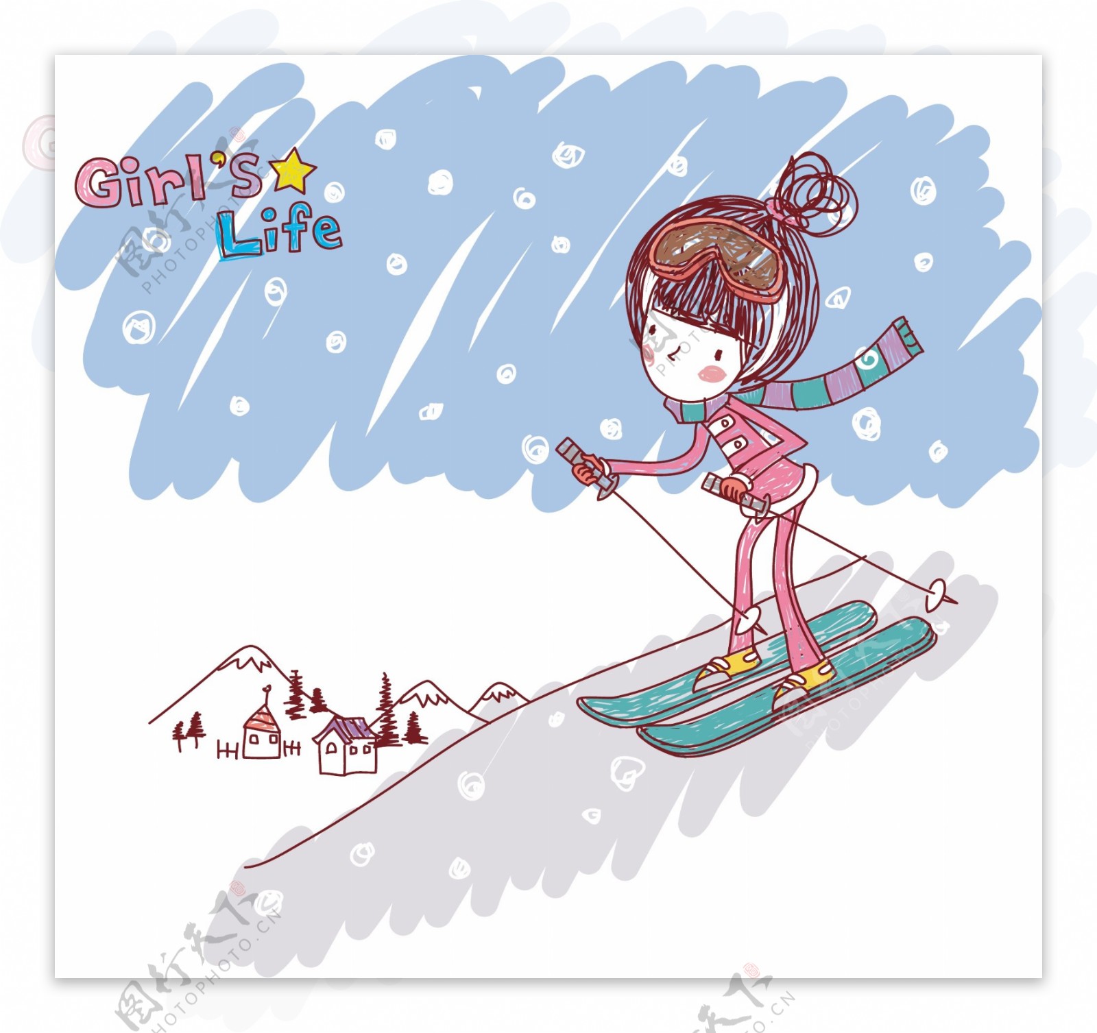 时尚女孩滑雪图片
