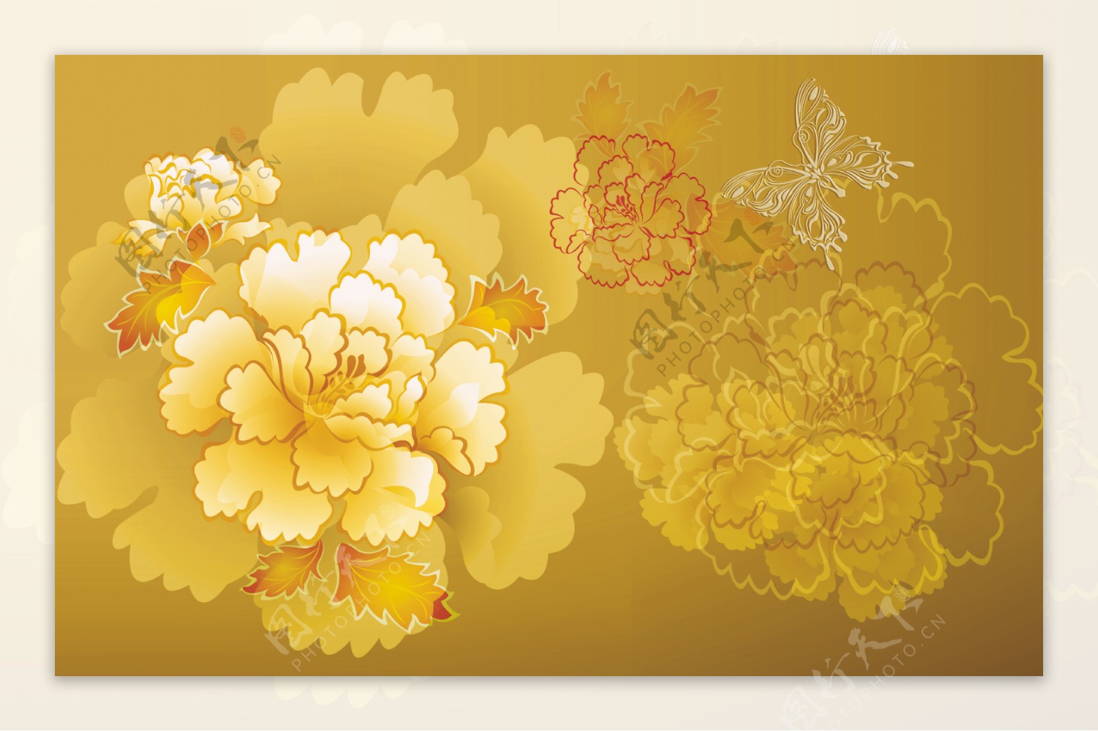 黄色牡丹花背景墙