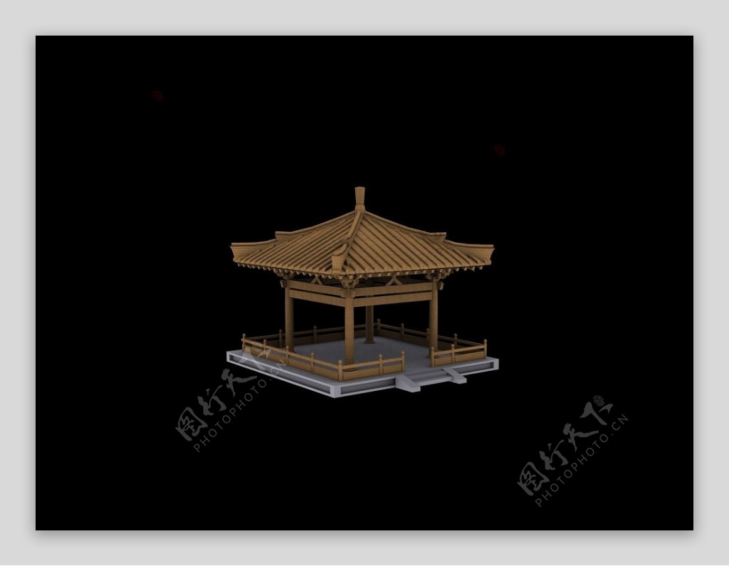 木制四角古典凉亭园林3D设计图片