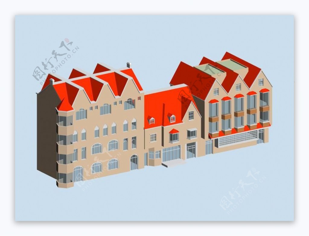 欧式红屋顶规划简模建筑3D模型