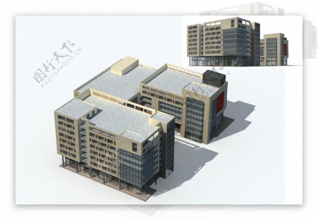 U形高层公共建筑商业大厦3D模型