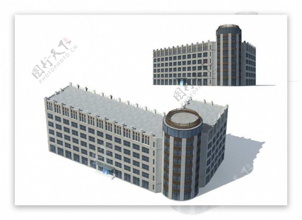 圆凸顶多层公建建筑3D模型