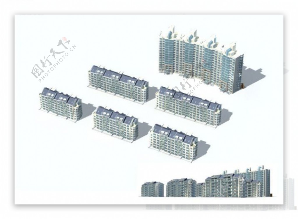 联排式现代高层住宅建筑群3D效果图