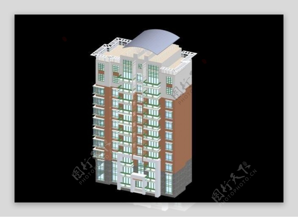 九层顶层复式板式住宅楼模型