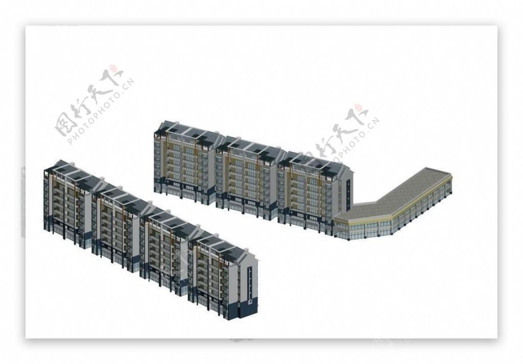 多层住宅小区造型建筑3d模型