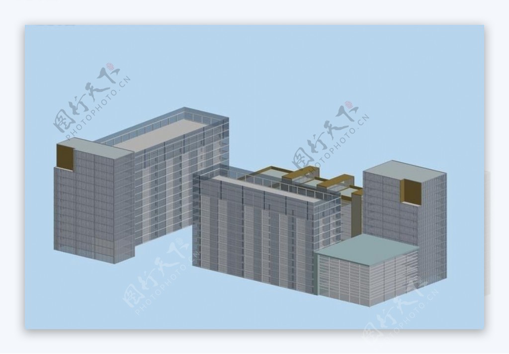 现代商业大楼建筑群3D模型图