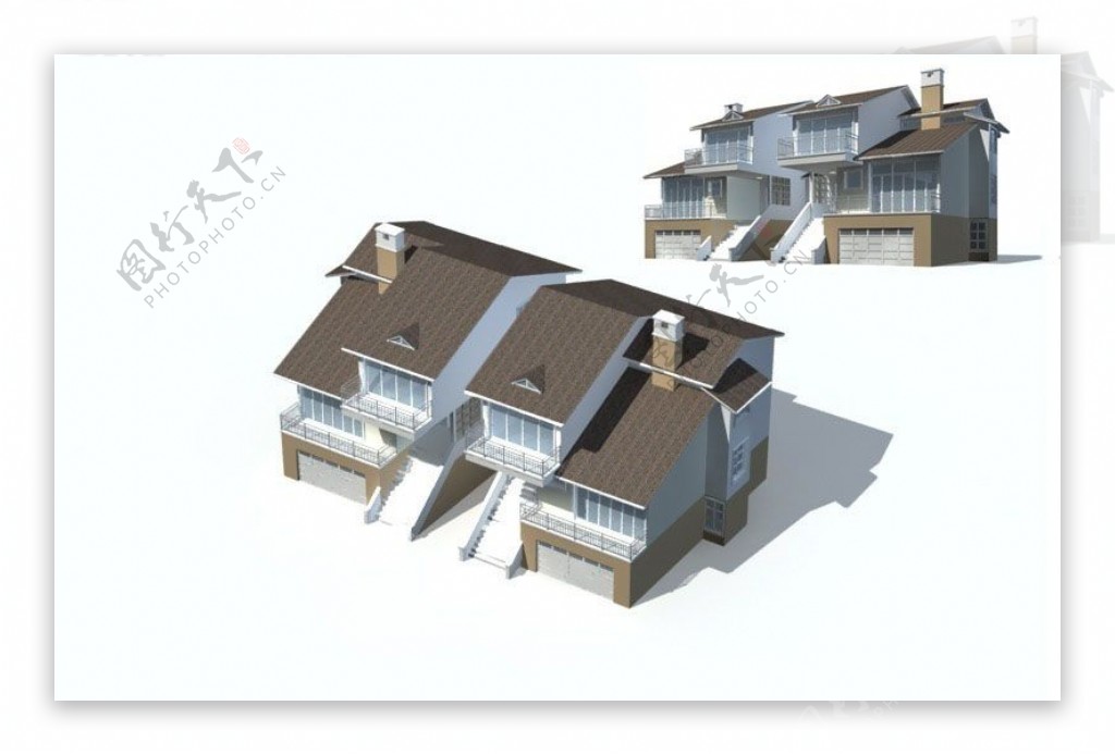 现代美式设计复式别墅3D模型