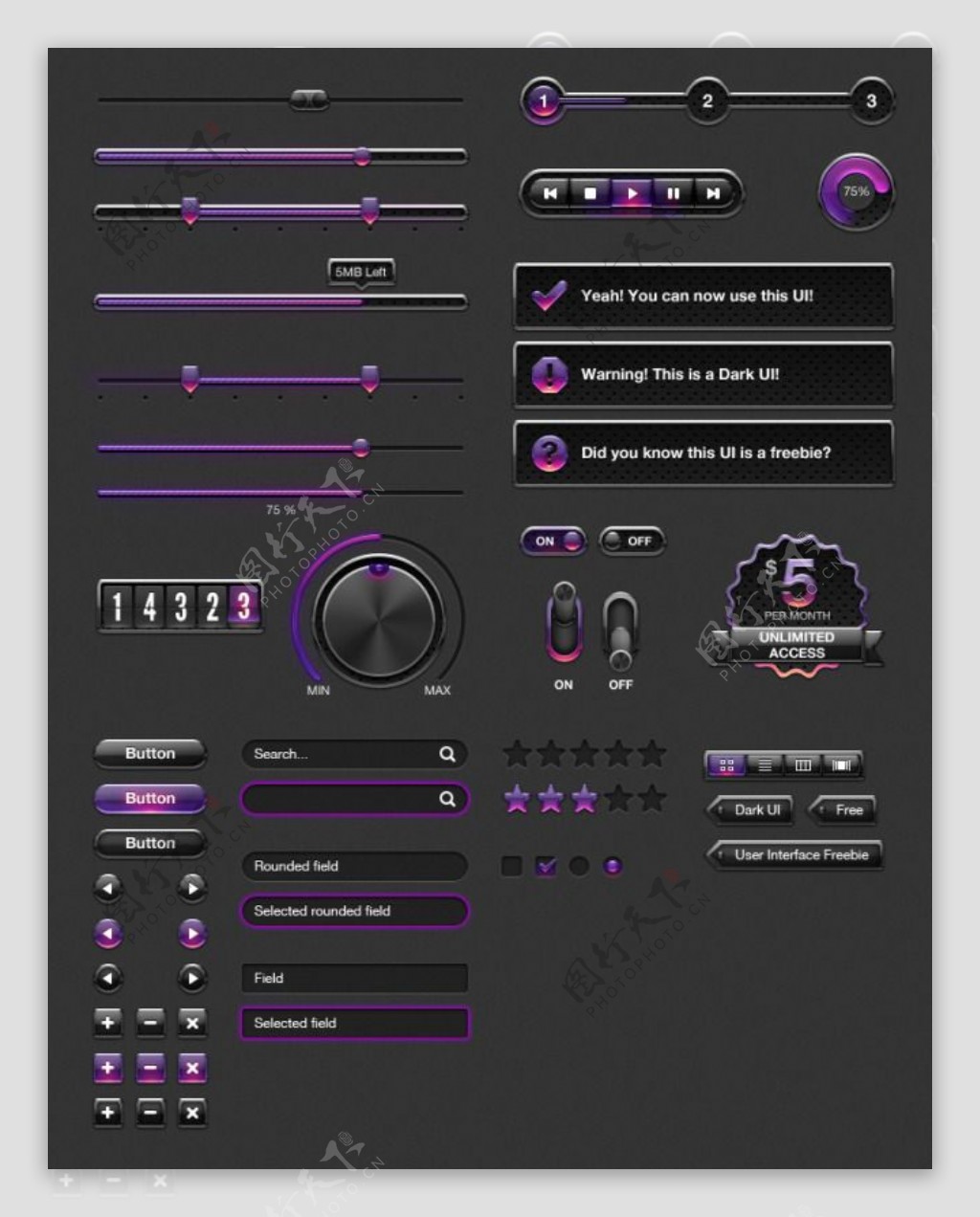 紫色水晶UI工具包PSD分层素材