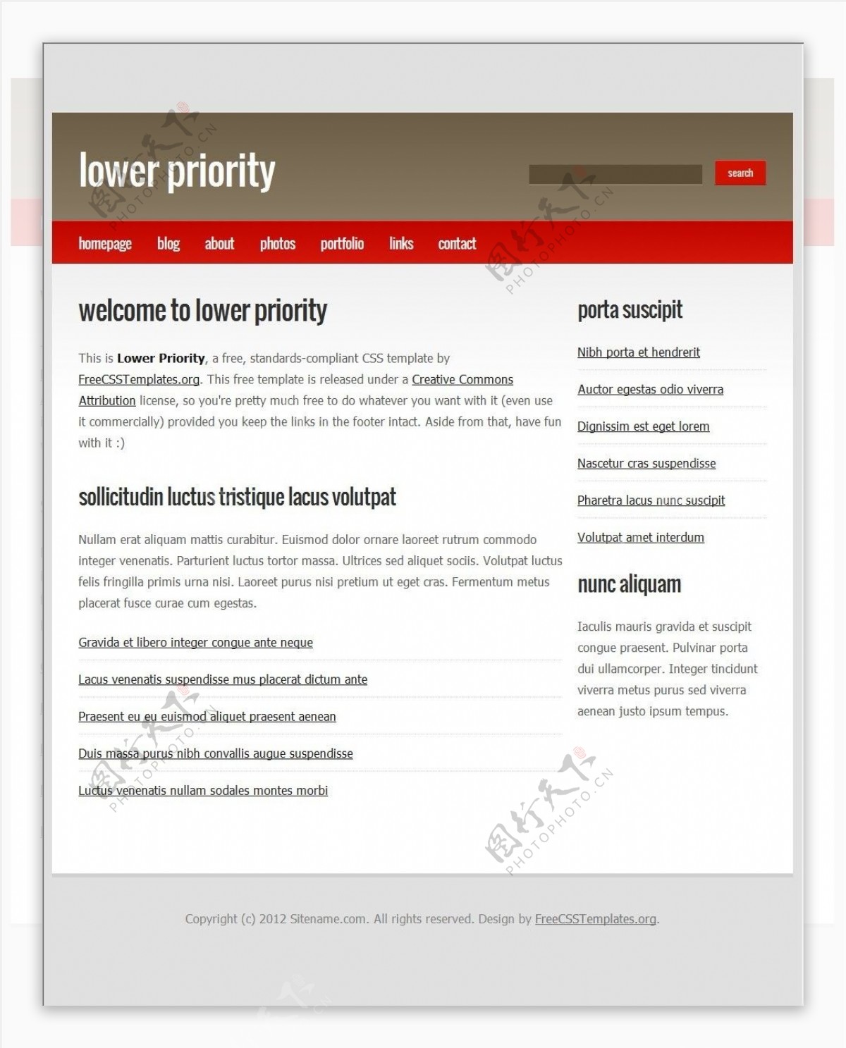 暗棕色标题信息网页模板