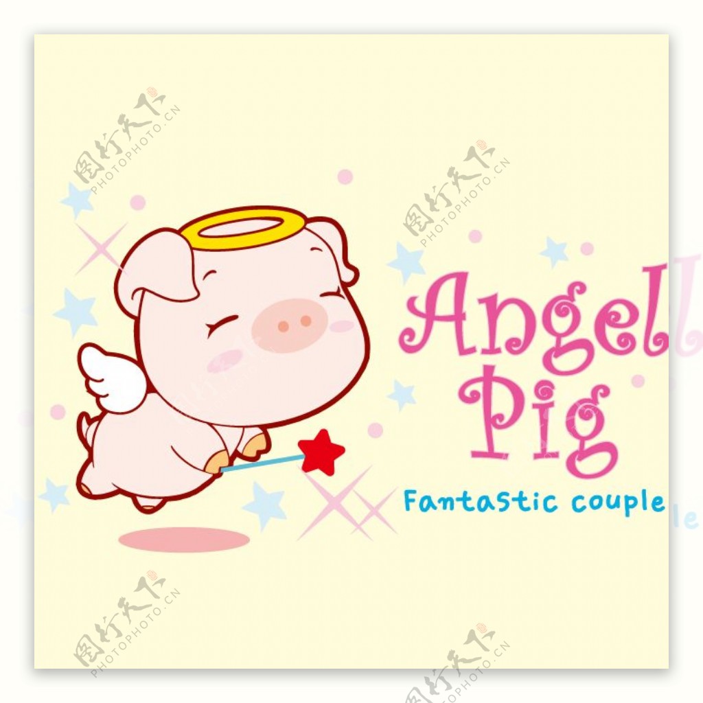 印花矢量图可爱卡通卡通动物小猪天使猪免费素材