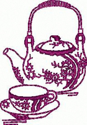 绣花茶壶茶杯家纺免费素材