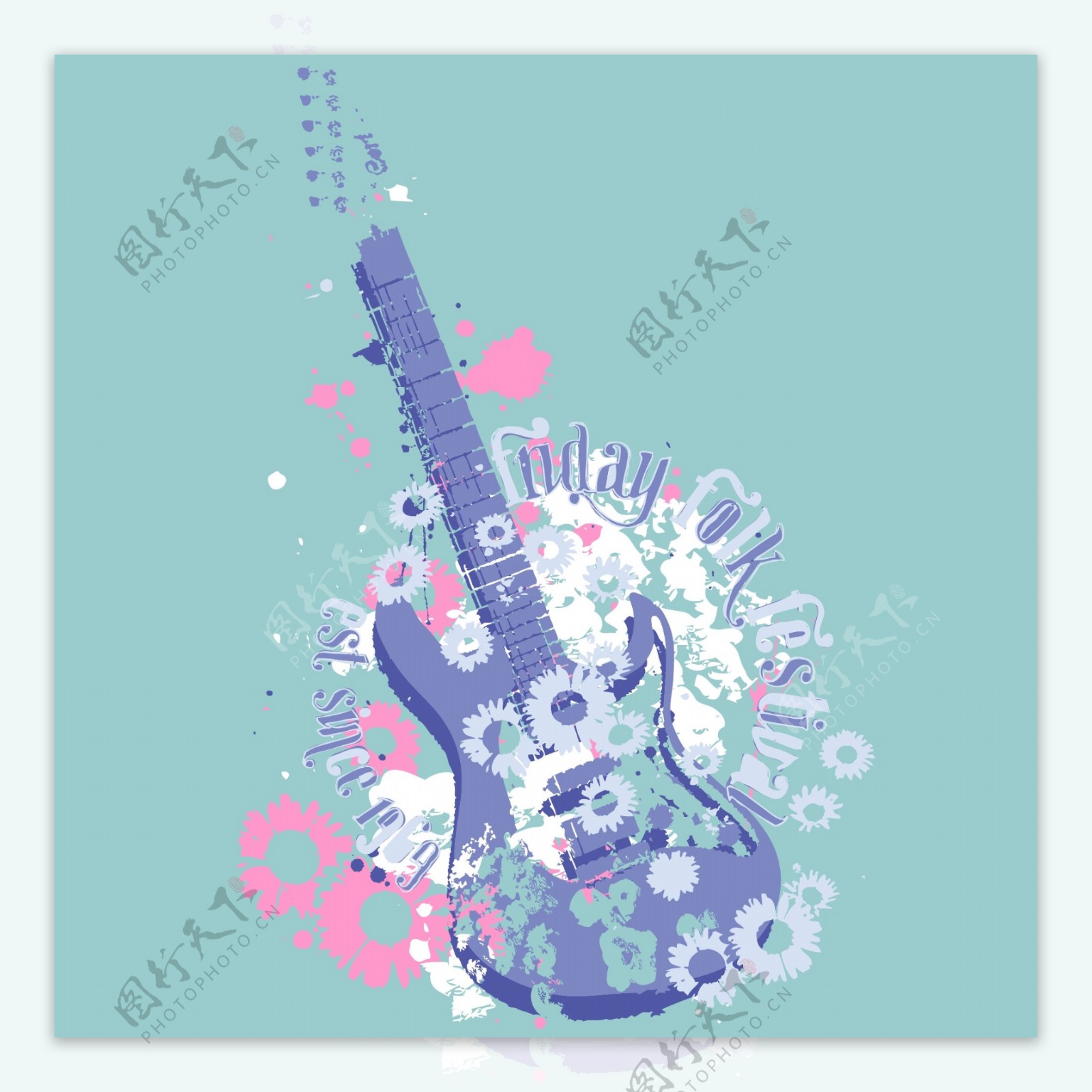 印花矢量图音乐元素乐器吉他色彩免费素材