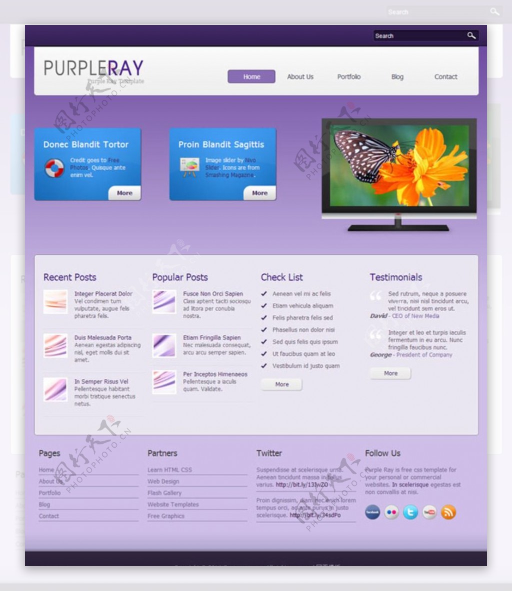 紫色色彩搭配网页模板图片