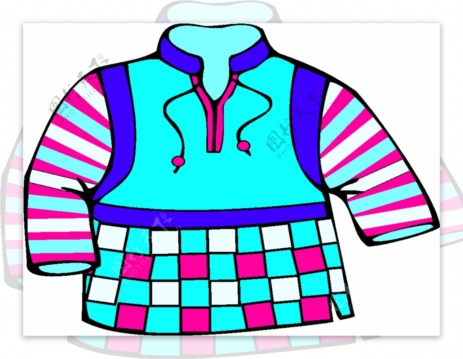 彩色横条方格图案儿童外衣设计