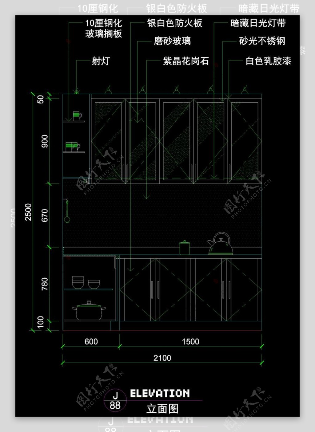 厨房剖面cad图块素材