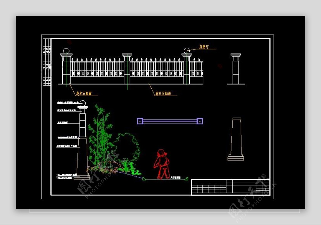 小区景观围墙竣工大样cad图纸