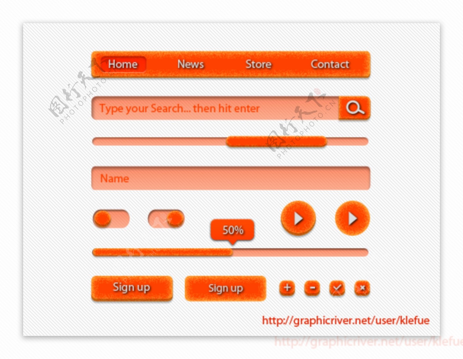 橙色按钮UI素材
