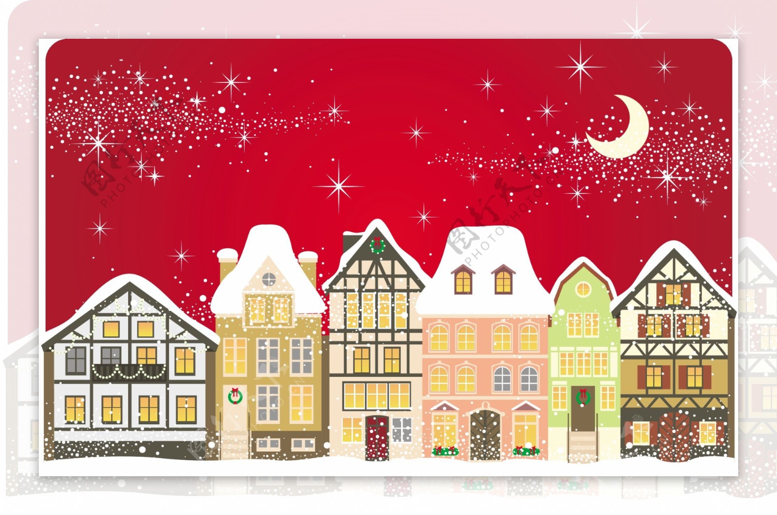 矢量素材卡通圣诞房子背景