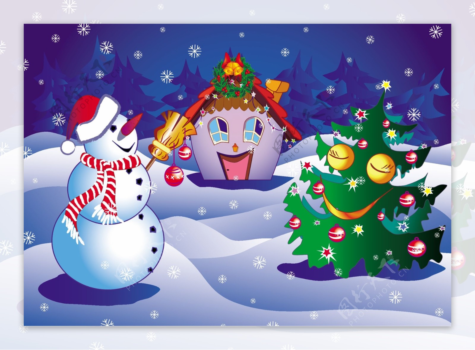 矢量卡通元素圣诞雪景图片