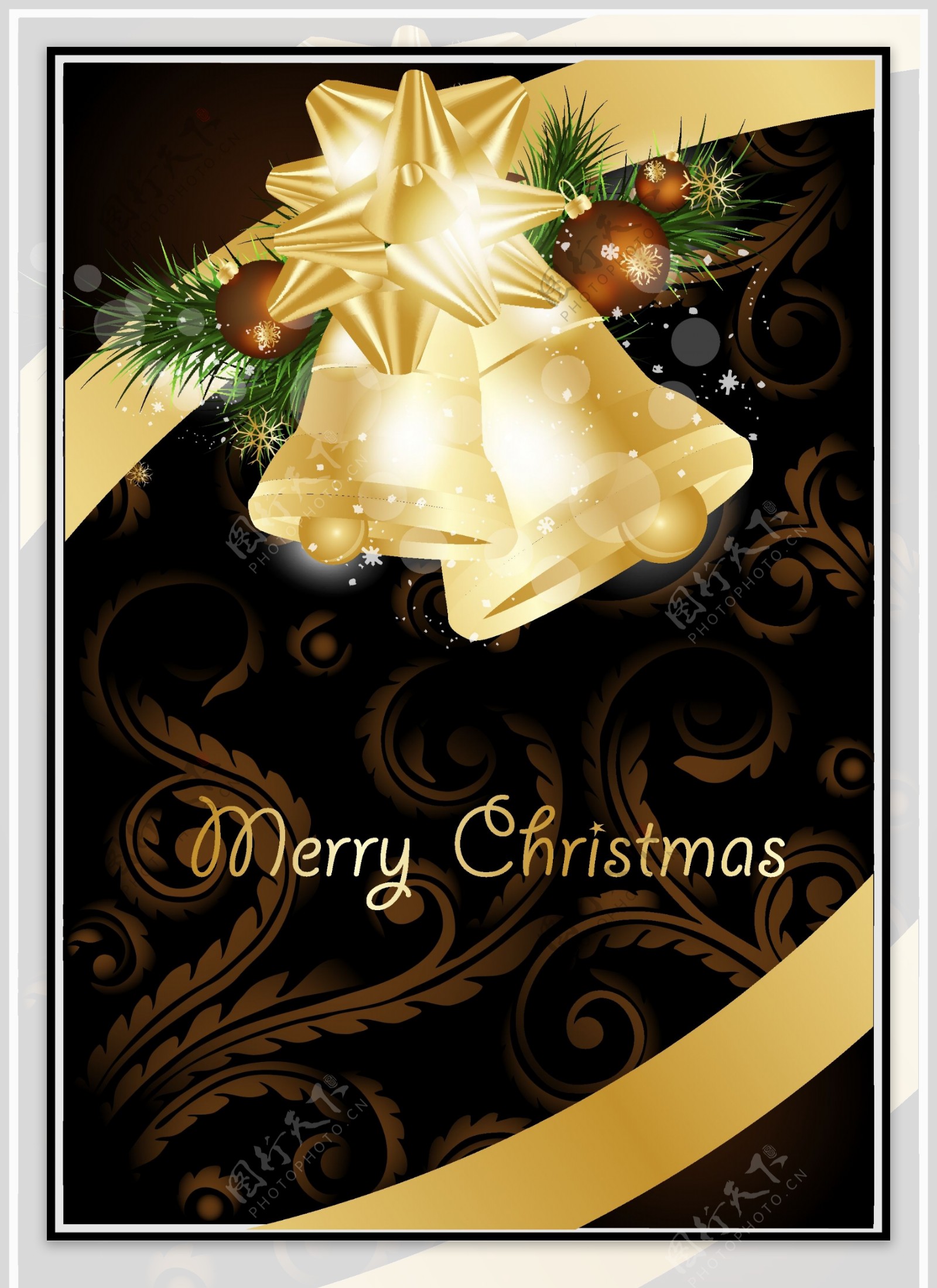 金色花纹圣诞背景图片