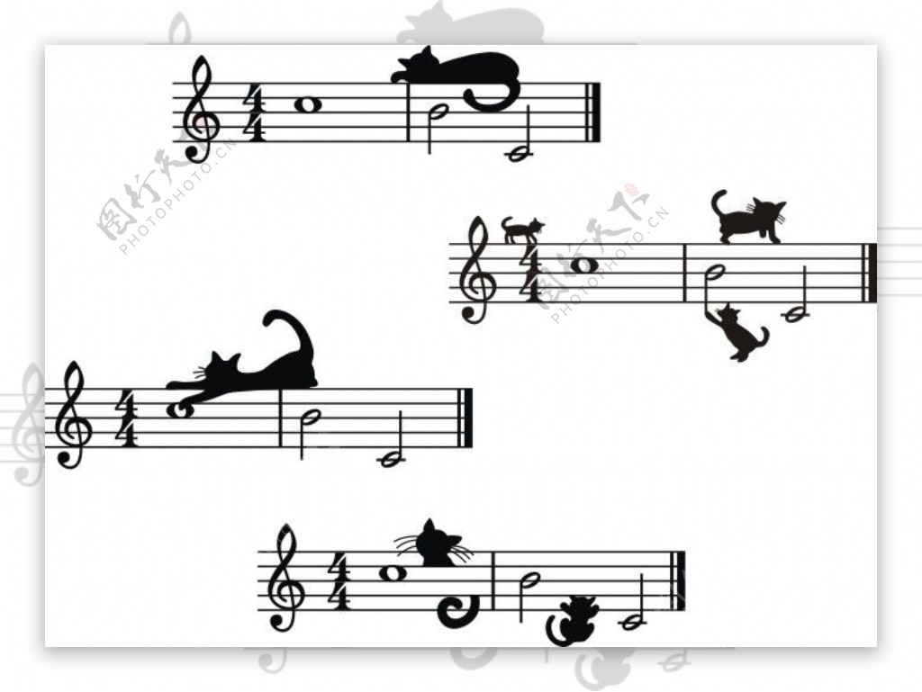 猫与琴谱矢量图