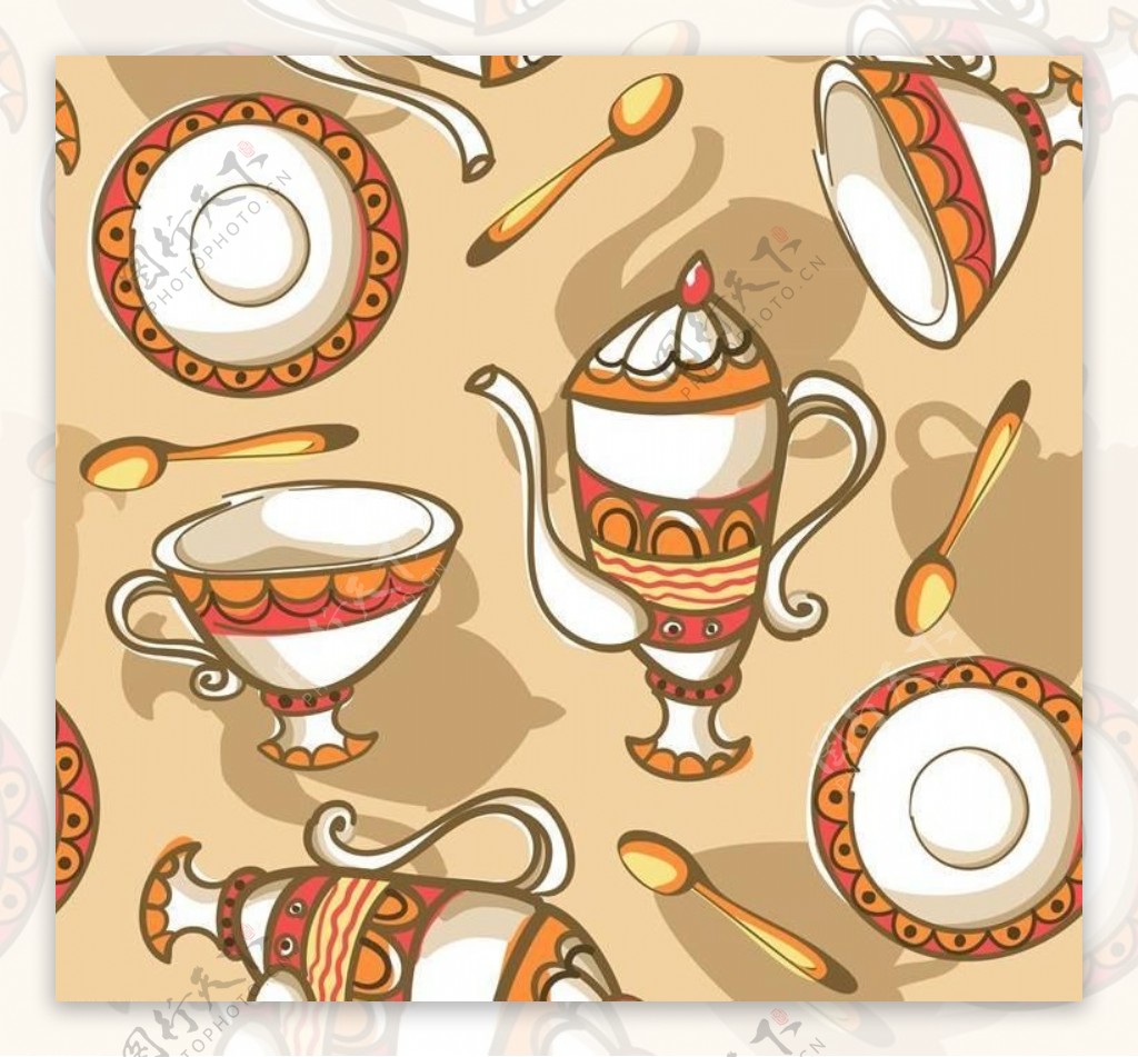 咖啡壶餐具盘子图片