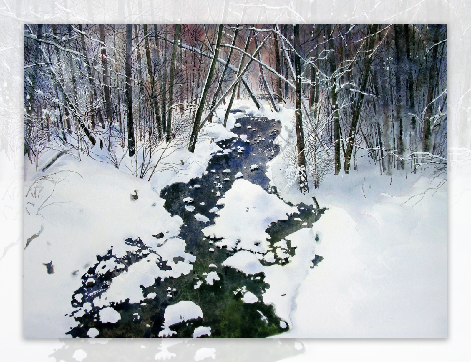 雪封溪林图片