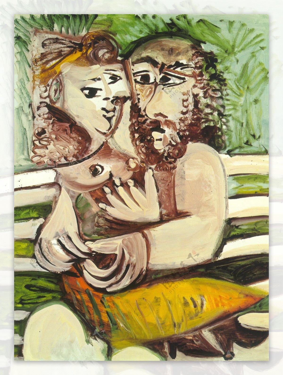 1971Coupleassissurunbanc西班牙画家巴勃罗毕加索抽象油画人物人体油画装饰画