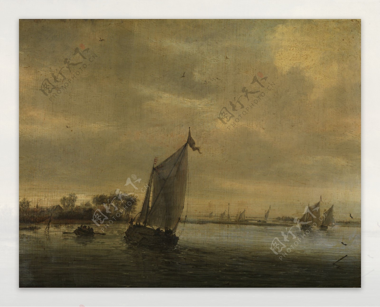 SalomonRuysdaelCalmwater风景建筑田园植物水景田园海洋船只印象画派写实主义油画装饰画