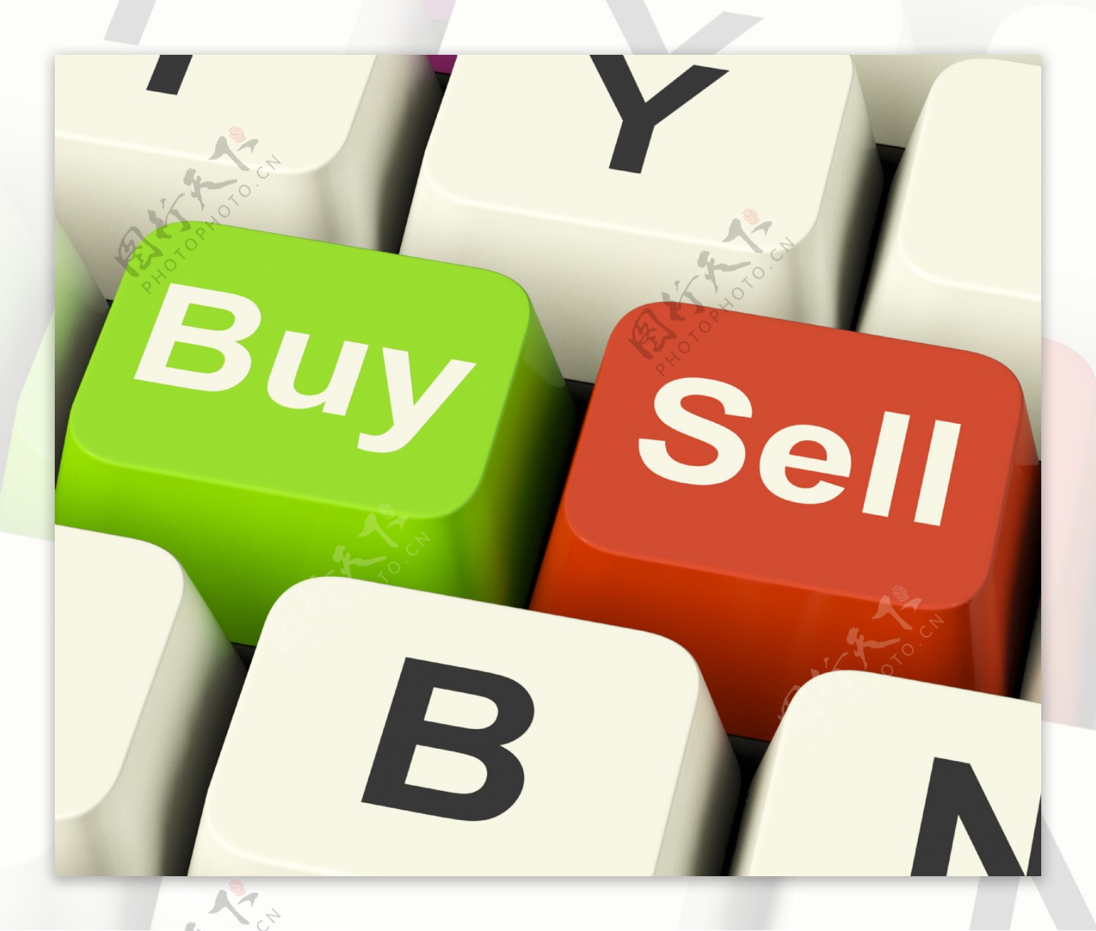购买和出售键代表贸易或在线股票