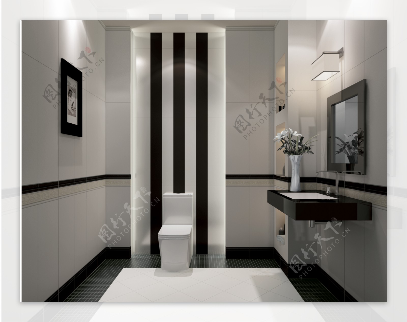 黑白卫浴空间瓷砖铺贴图片
