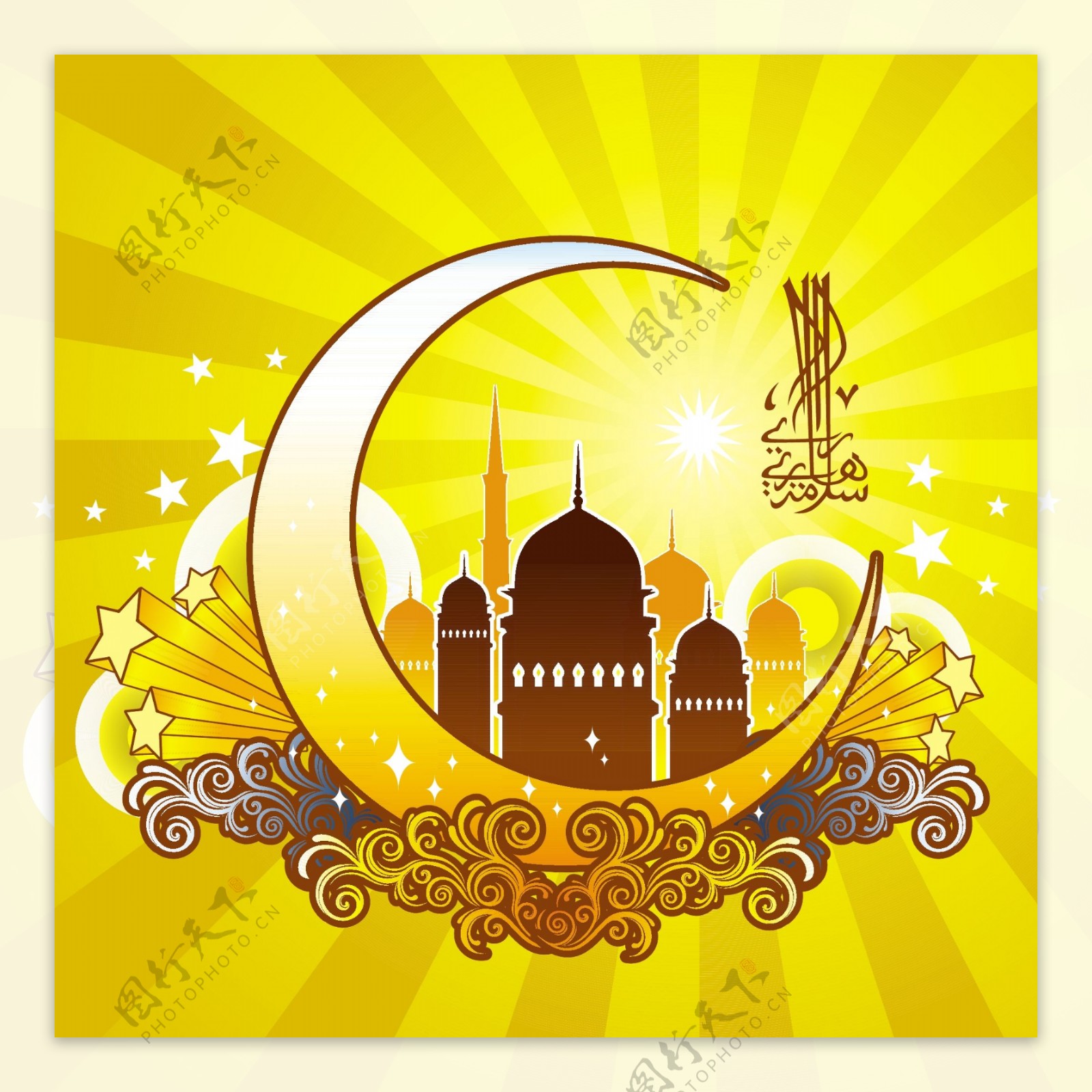 翻译文本的爪哇穆斯林庆祝开斋节的充满活力的伊斯兰图案穆巴拉克