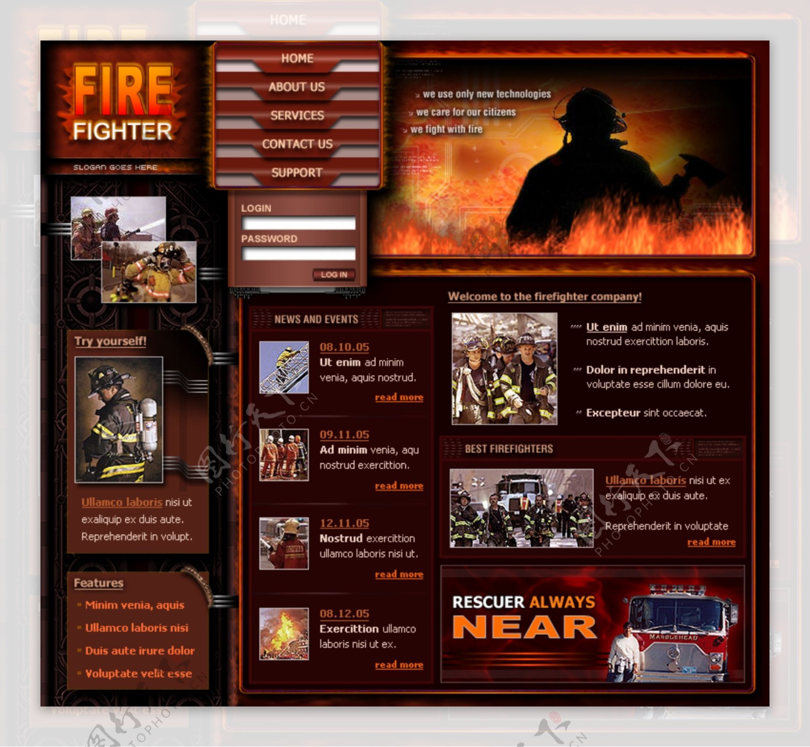 消防战士专题介绍网页模板