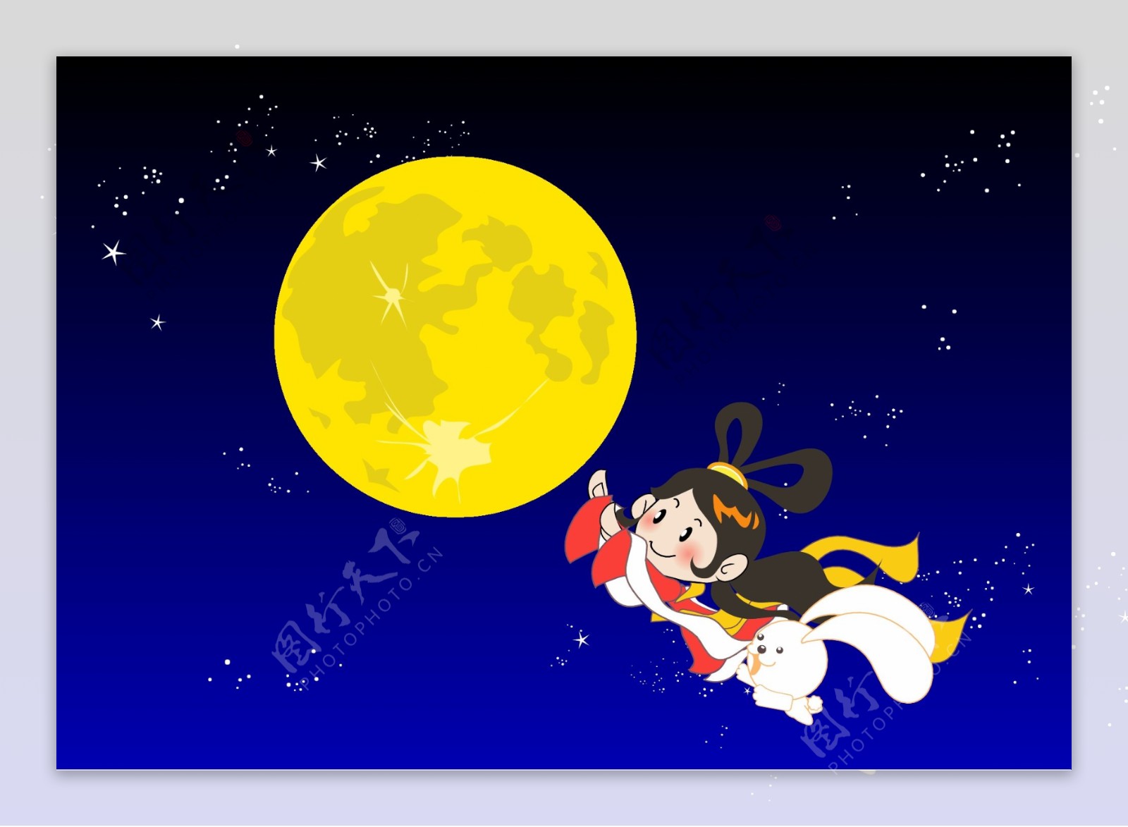 卡通QQ图婵娥奔月云月亮兔子星星