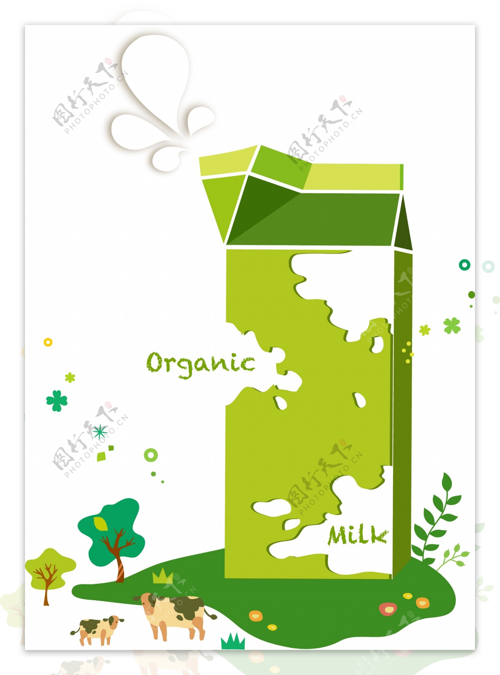 绿色环保矢量素材牛奶盒子