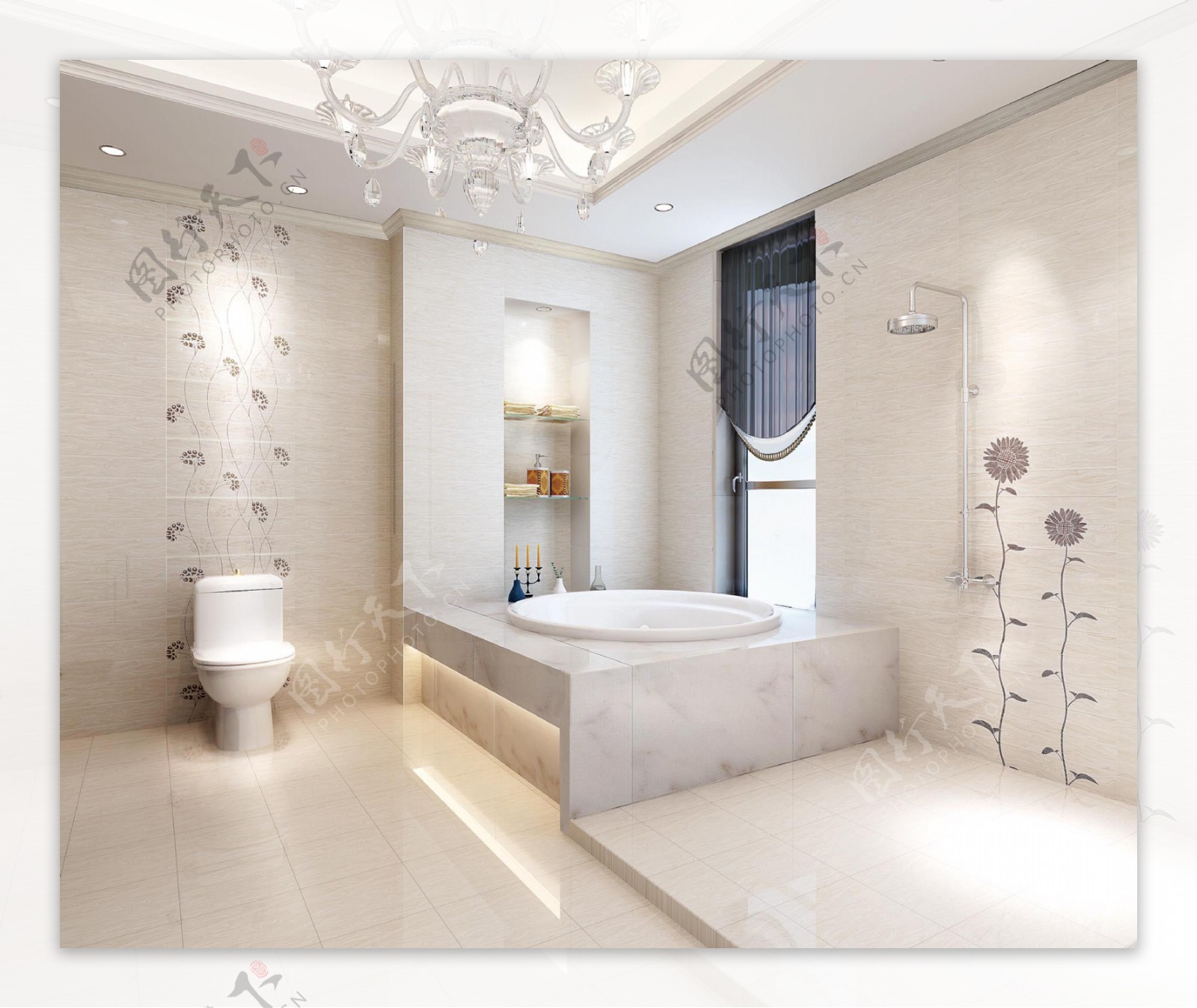 美式中户型卫生间洗手池浴缸-上海装潢网