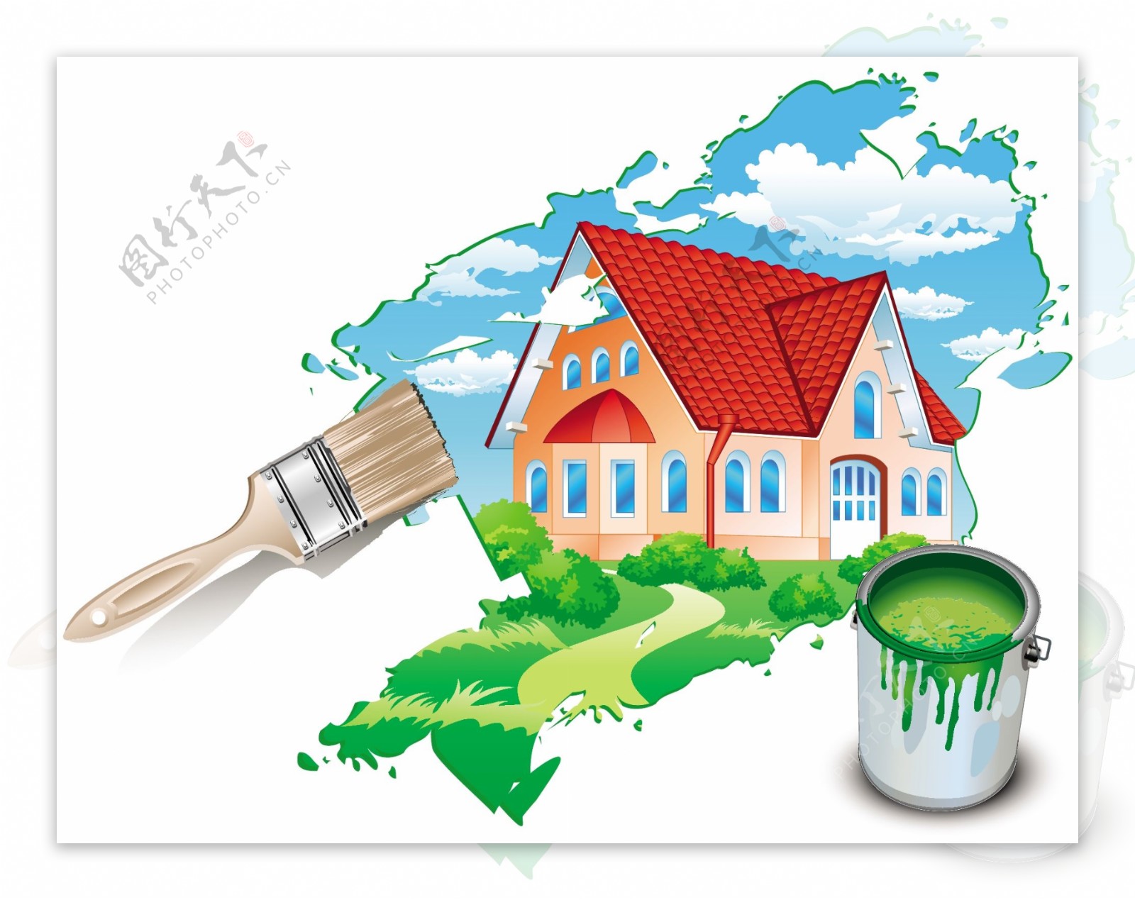 油漆刷与房子矢量素材