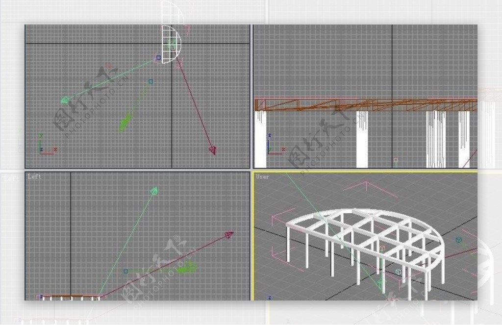 半圆木廊架3D模型