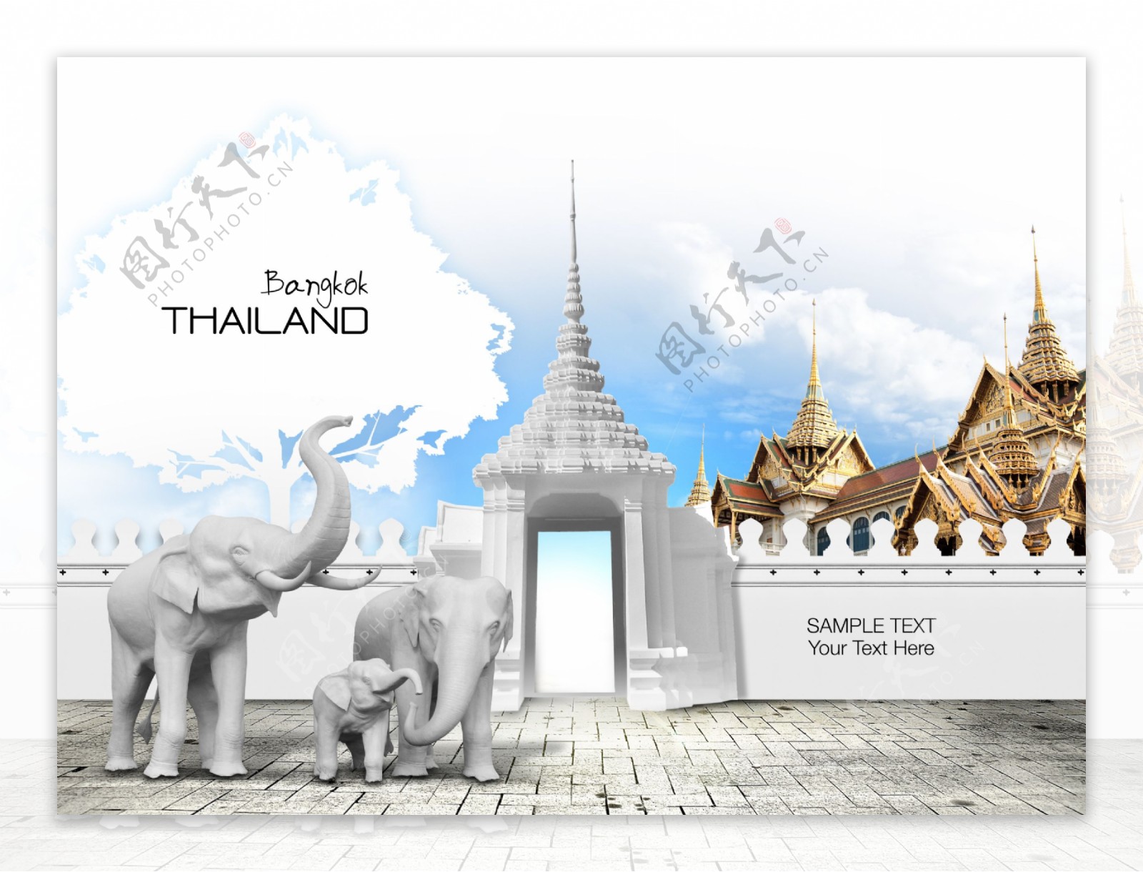 设计素材大象雕像与泰国风格建筑物