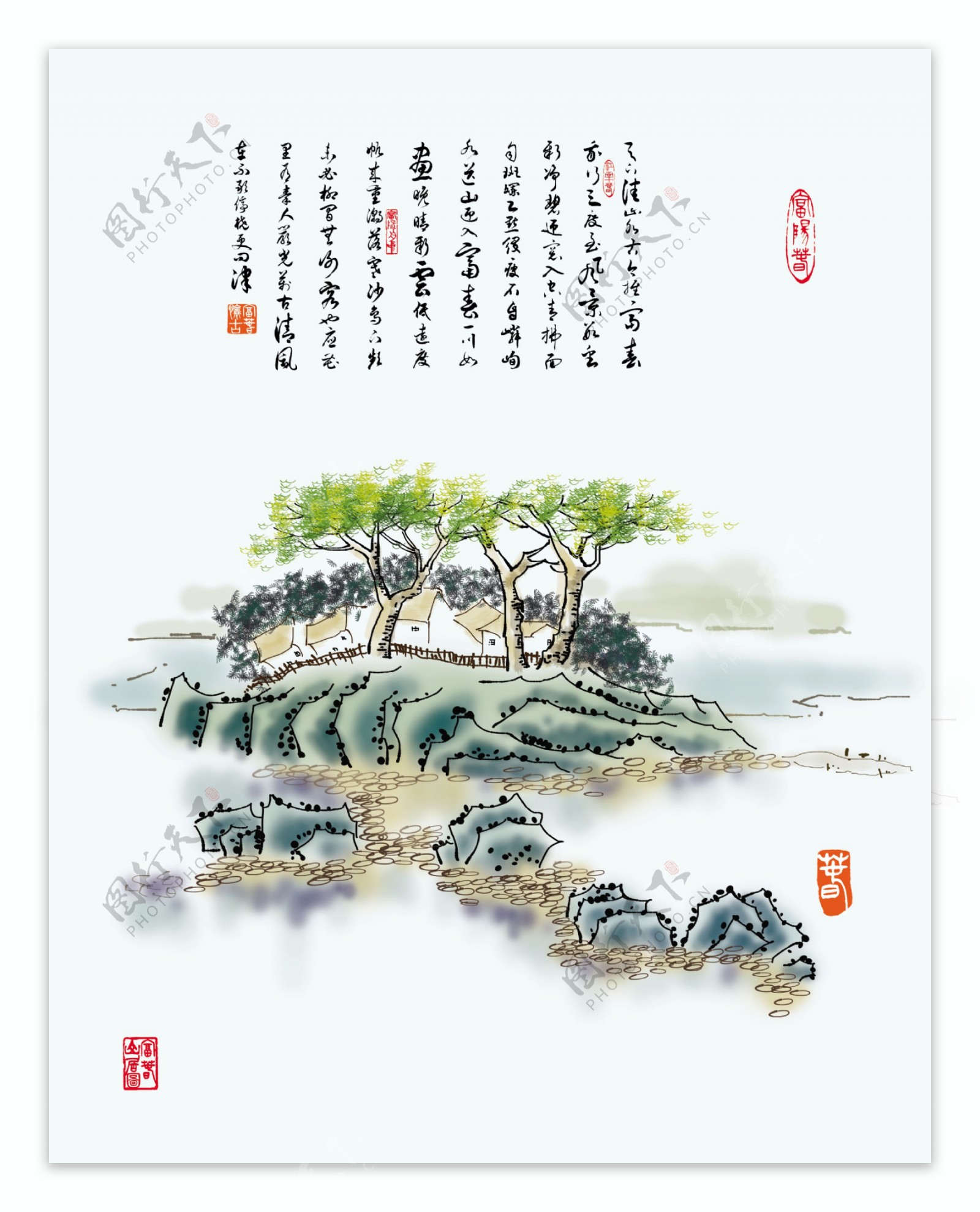 中式国画山水风景