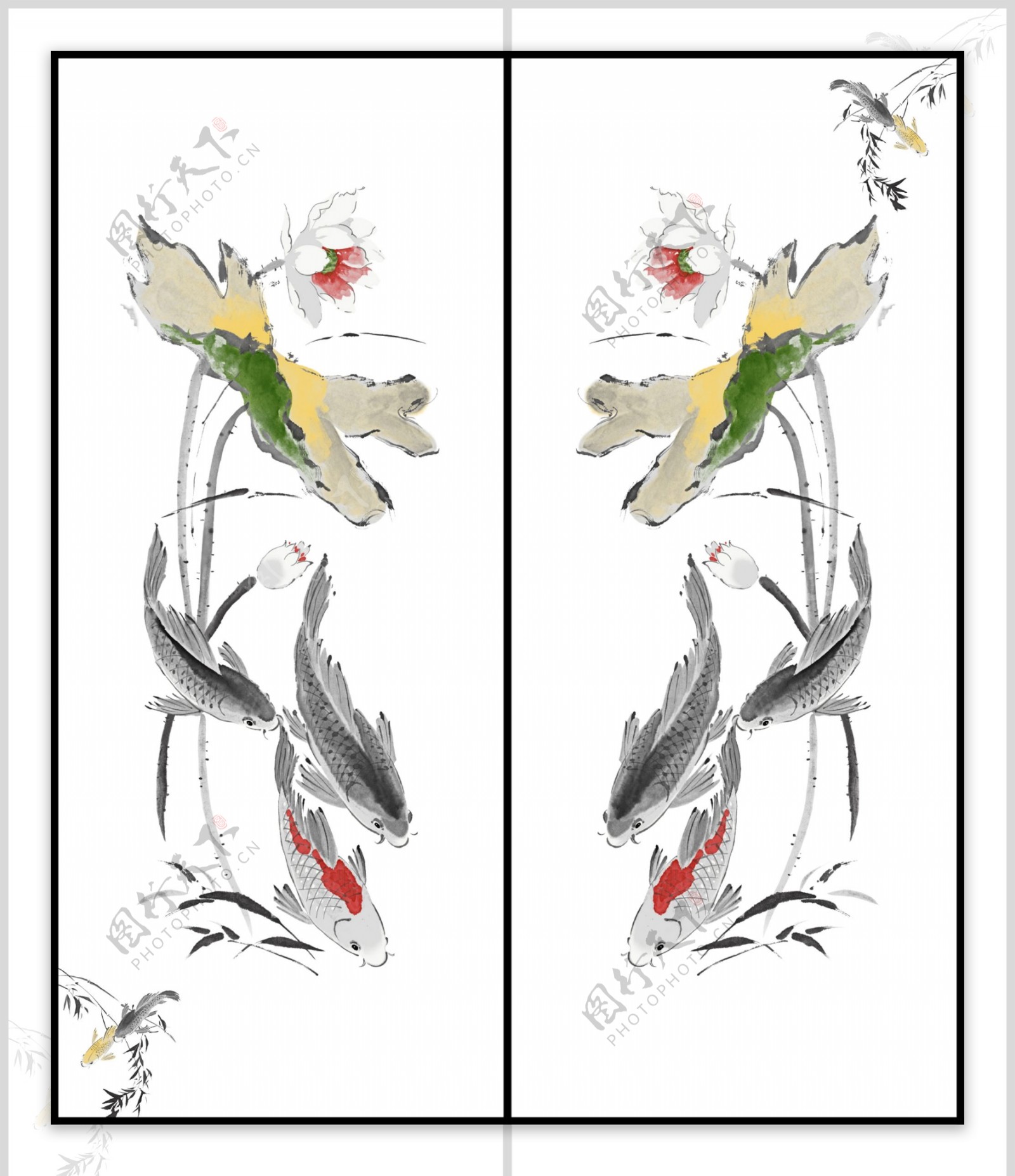 锦鲤淡雅移门图案图片