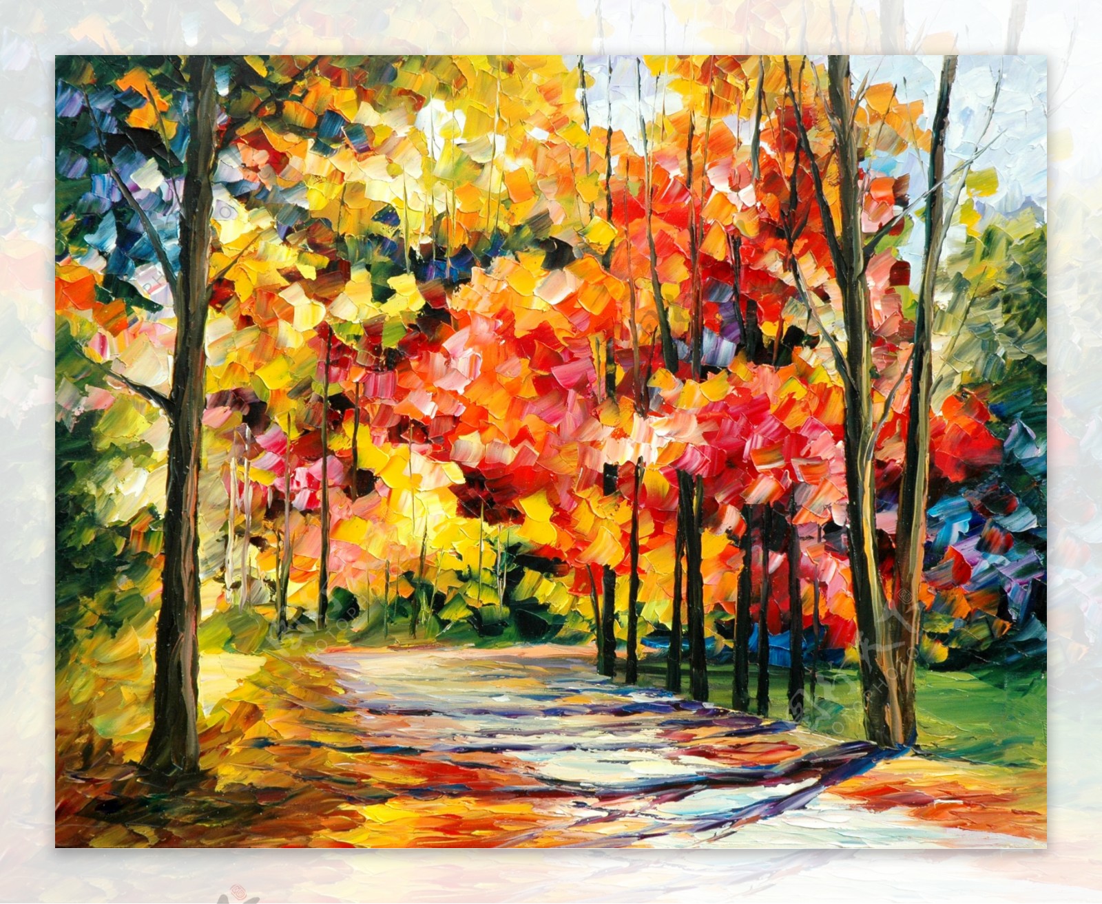 油画秋季树林图片