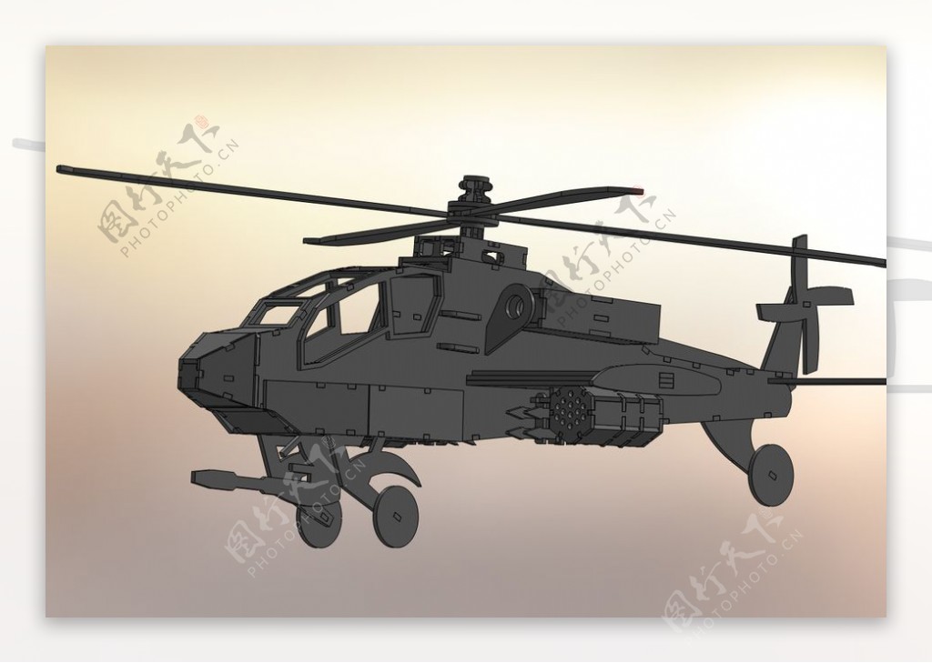 下载阿帕奇直升机阿帕奇金属片的拼图metalcraftdesign军事3D模型