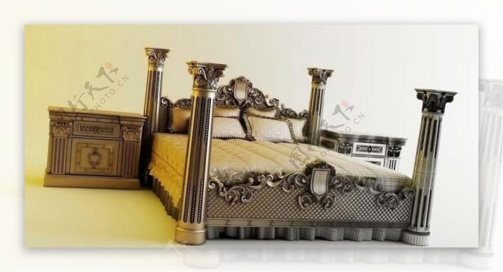 欧式套床3d模型图片
