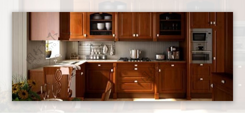 高贵的厨房享受木质厨房场景图片