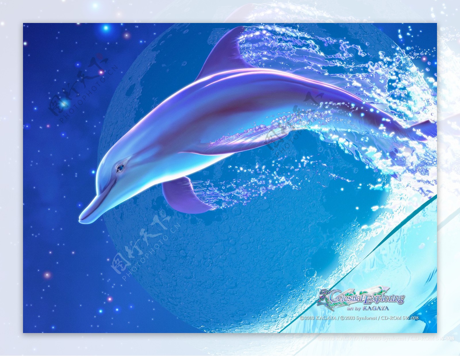 梦幻蓝色海底海豚梦幻动漫桌面背景