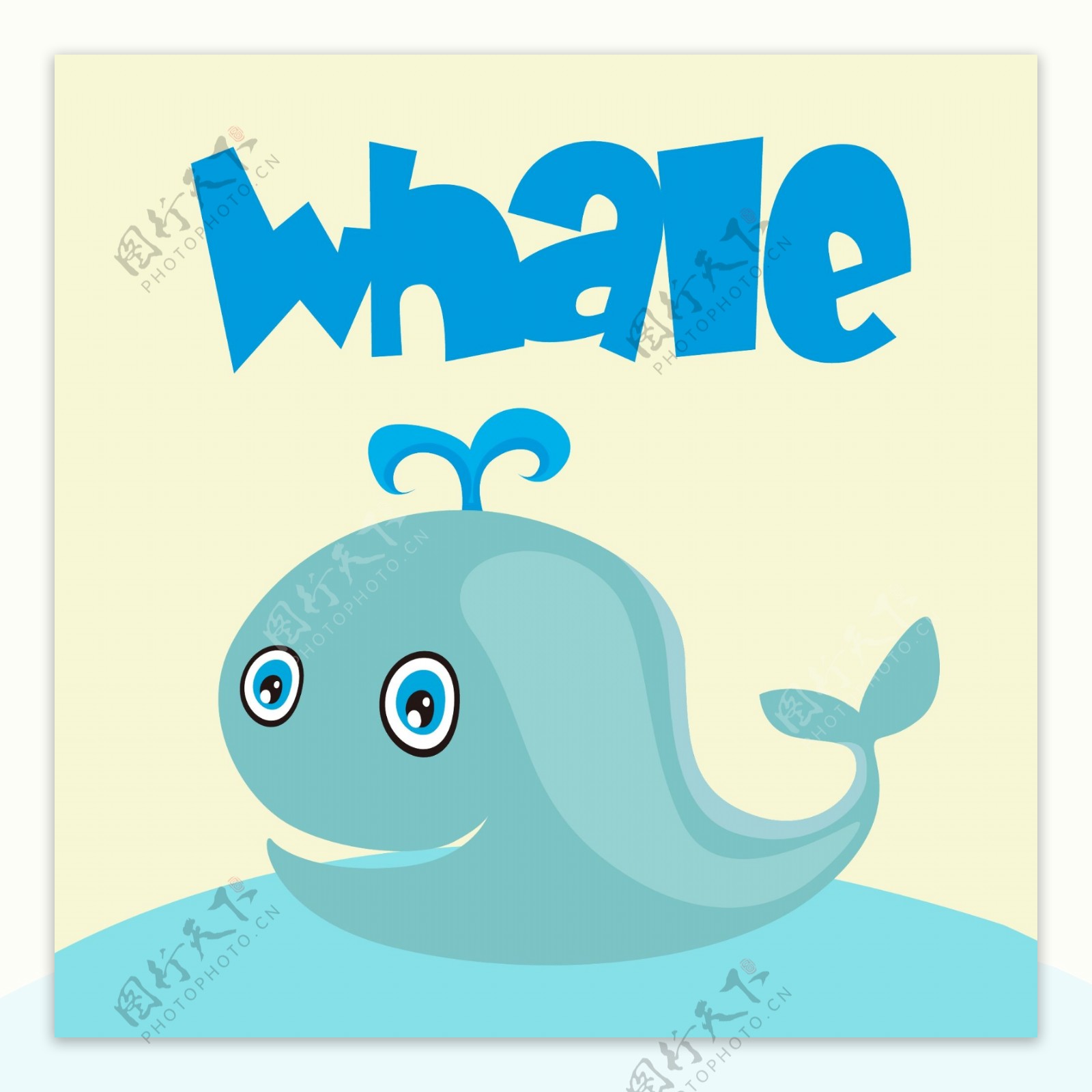 印花矢量图可爱卡通卡通动物鲸鱼英文免费素材