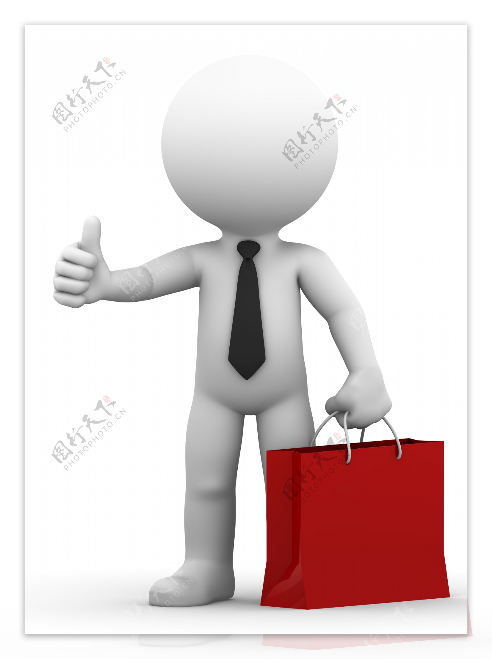 一个快乐的商人拿着购物袋给大拇指