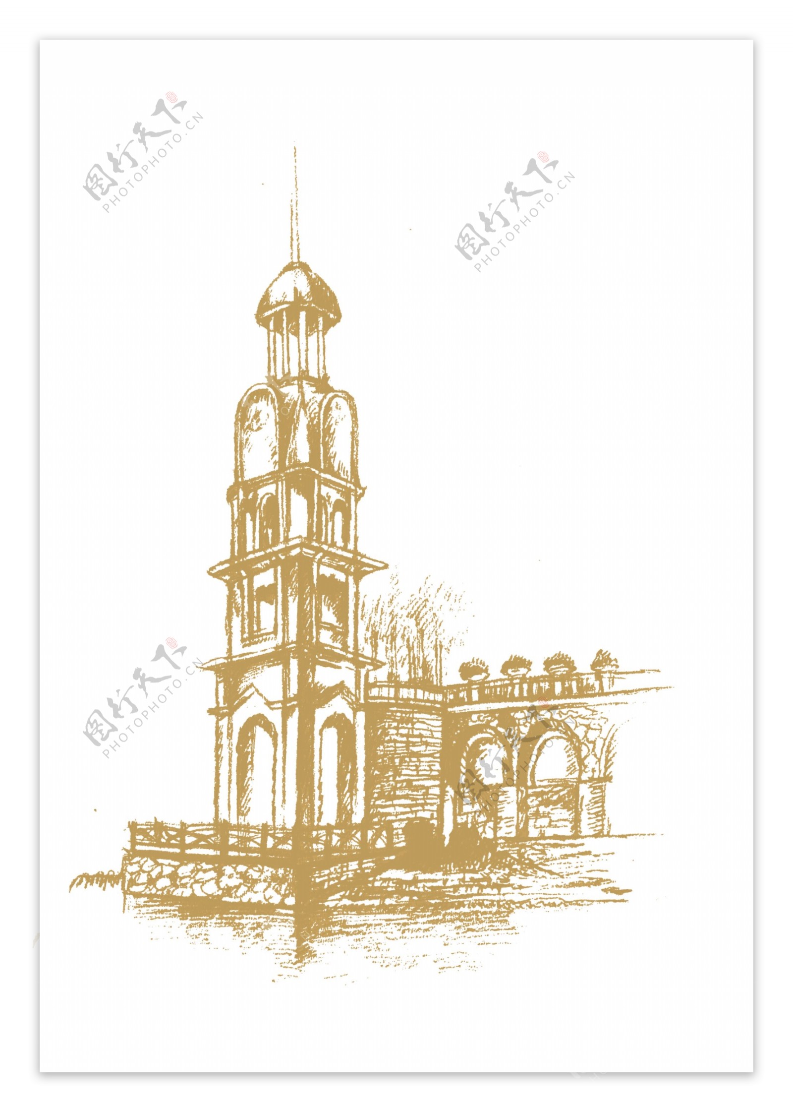 欧式塔楼手绘图片