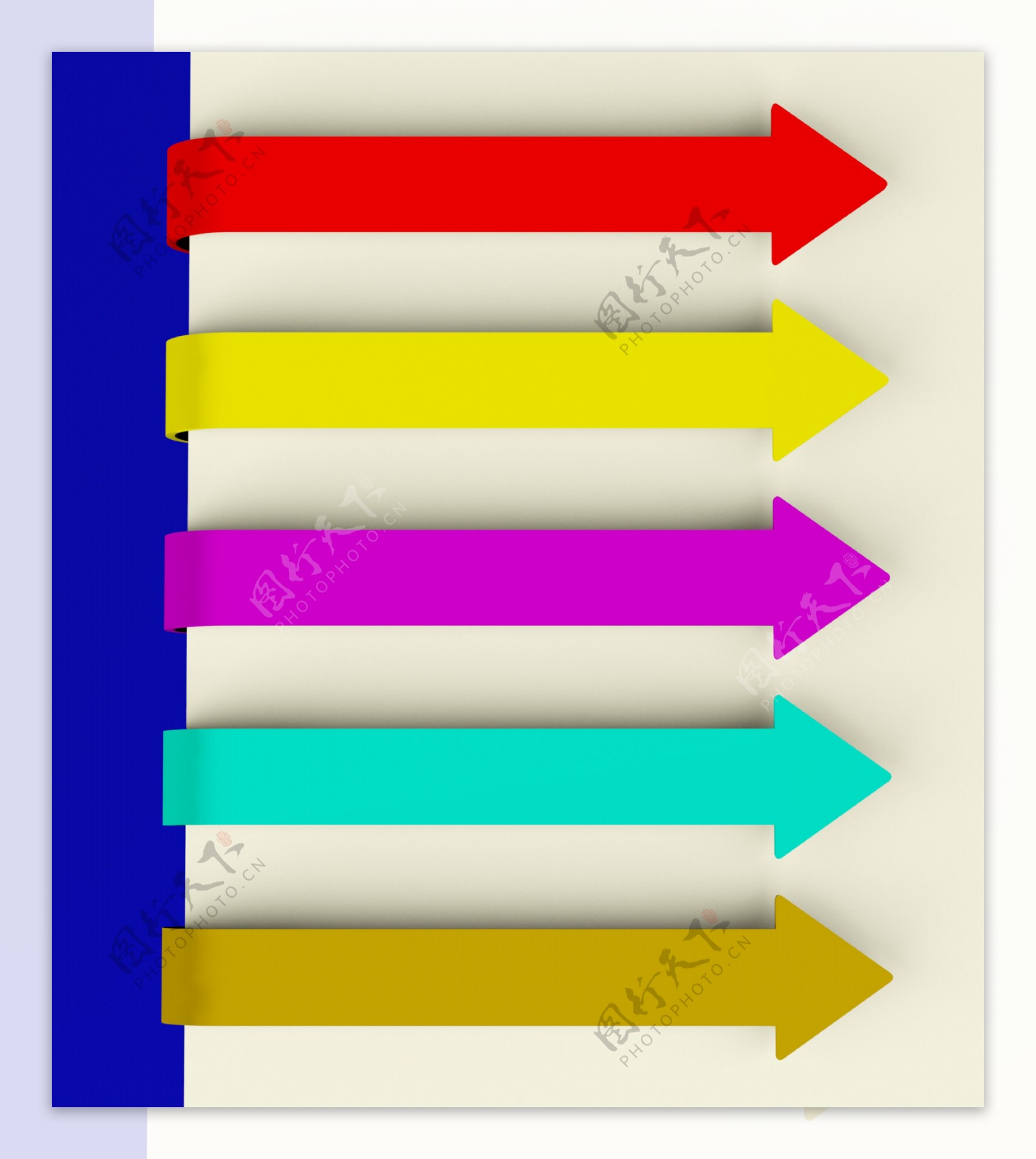五彩色长箭头的标签在菜单列表或记录纸